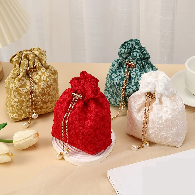 

10/30Pcs Flower Candy Bag Wedding Decoration Gift Bag Pearl Chain Drawstring Tote Bag Birthday Festival Party Decoration Bag