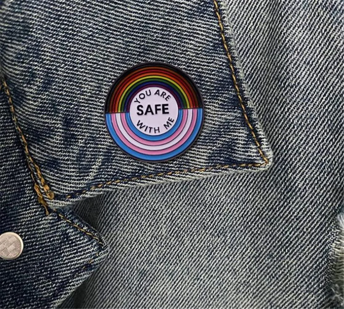 

You Are Safe With Me Rainbow Flag Pride LGBT Lovers Enamel Brooch Lapel Pins For Backpacks Badges Jewelry Decorations