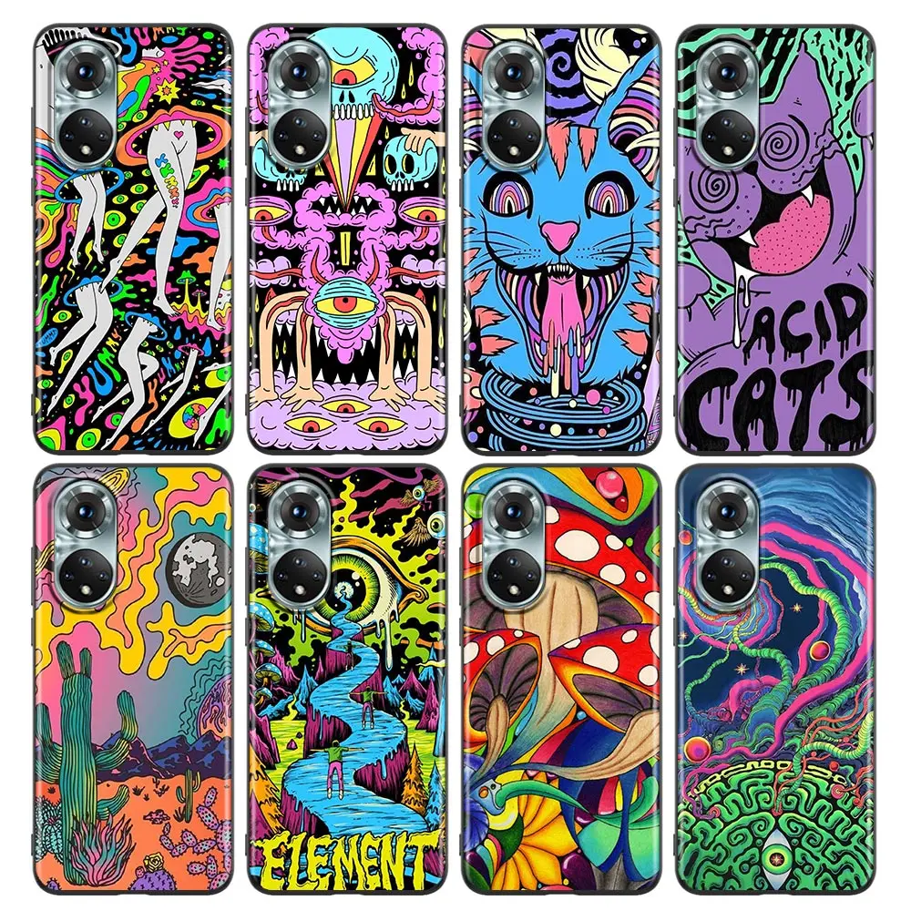 

Colorful Art Mushrooms Phone Case for Honor X8 60 8X 9X 50 30i 21i 20 9A Play Nova 8i 9 SE Y60 Magic4 Pro Lite Silicone Case