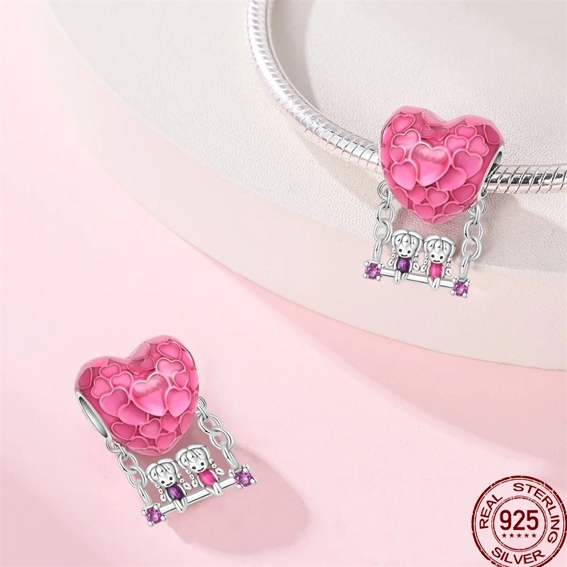 Новинка 2025 стерлингового серебра 925 пробы розовая любовь роза кошка