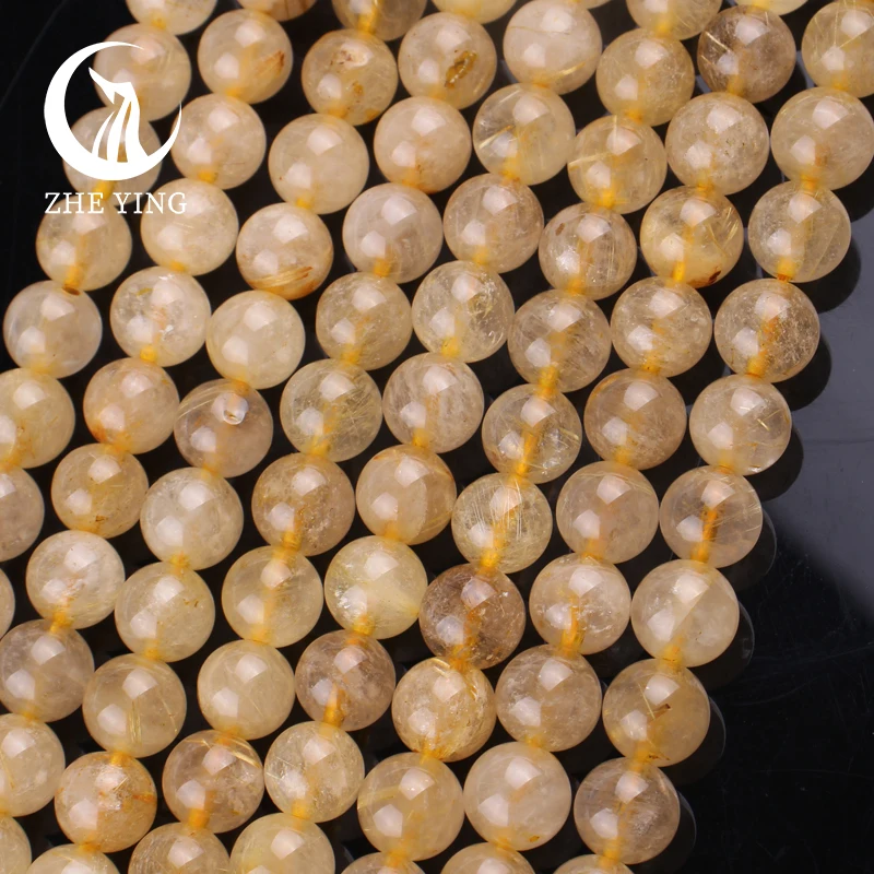 Natural Yellow Rutilated Quartz Stone Beads 6 8 10mm Round Loose Spacer Beads For Jewelry Making DIY Bracelets Accessories 15''
