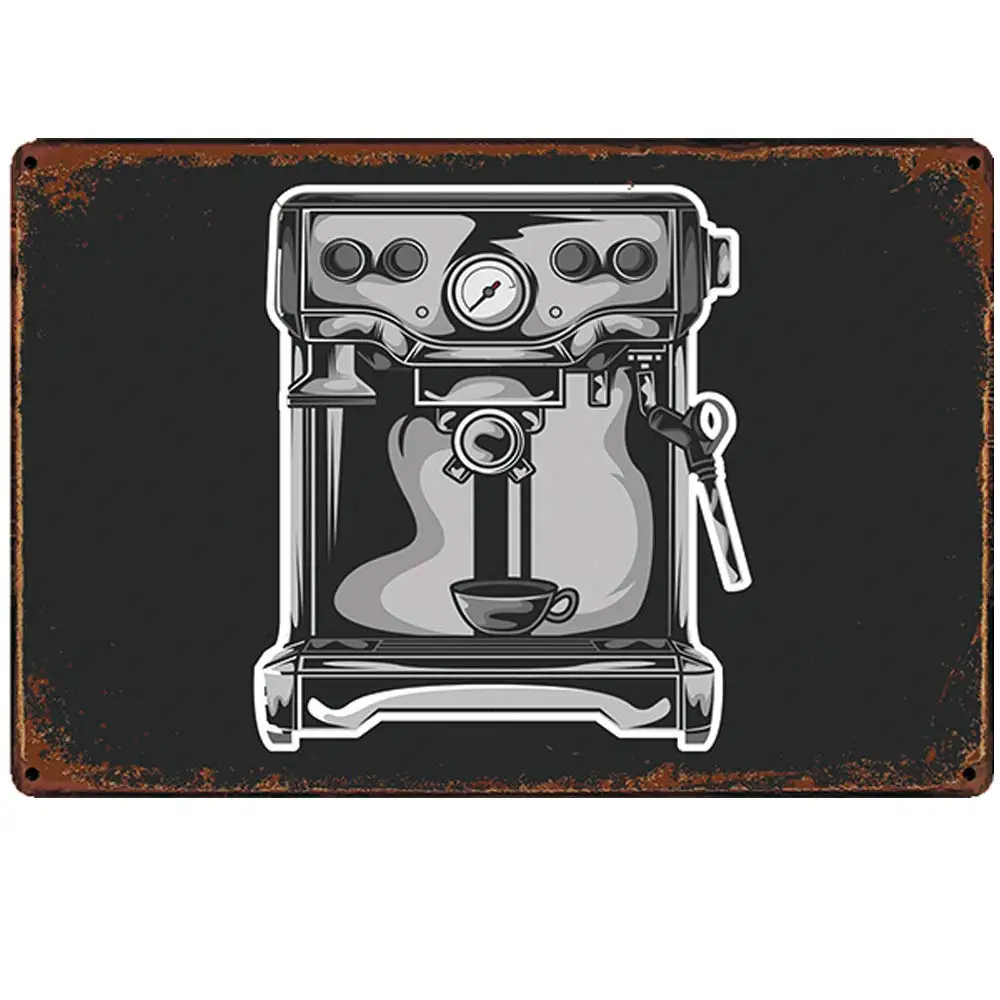 

Retro Design Vintage Coffee Machine Tin Metal Signs Wall Art | Thick Tinplate Print Poster Wall Decoration for Cafe/Kitchen/Cof