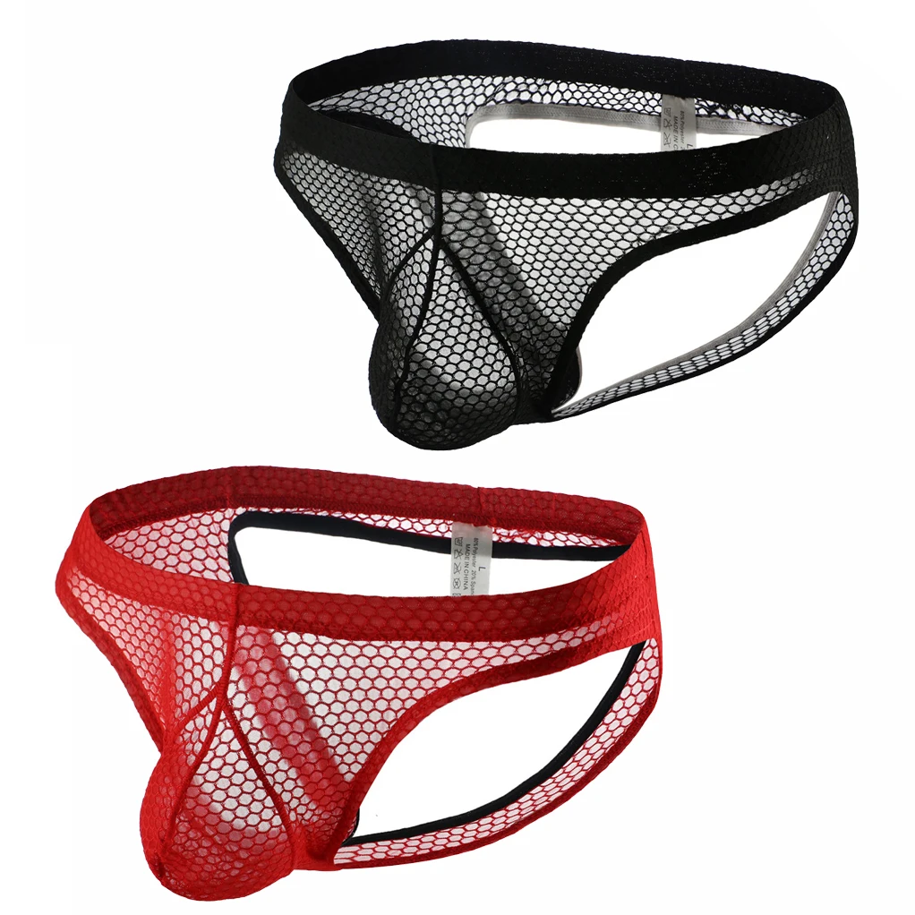 

2PCS/Lot Sexy Men's Briefs Underpants Cueca Transparent Low-waist Panties Hombre Mesh Breathable Sexy Underwear Hollow Lingerie