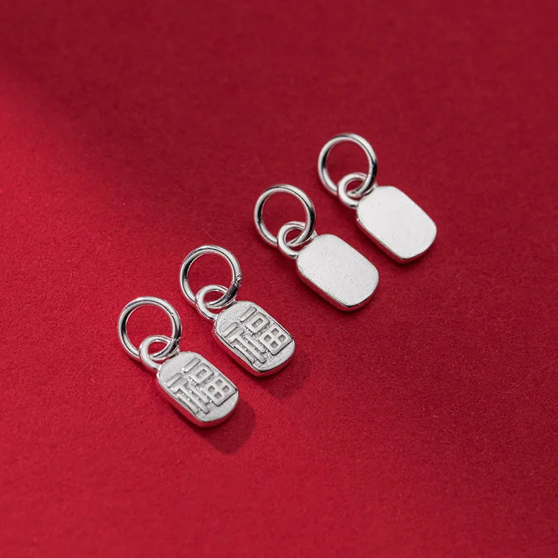 S925 Plain Silver Electroplated 18K Gold Small Square Brand Fuzi Pendant Handmade DIY Hand String Woven Rope Pendant