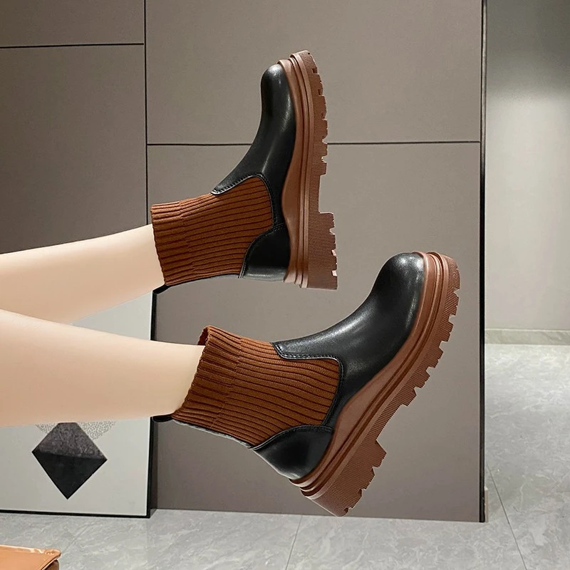 Women's Short Boots Ankle Shoes Women's Thick Elastic Knitting Comfortable Socks Platform Boots Women's Botas Altas Plataforma