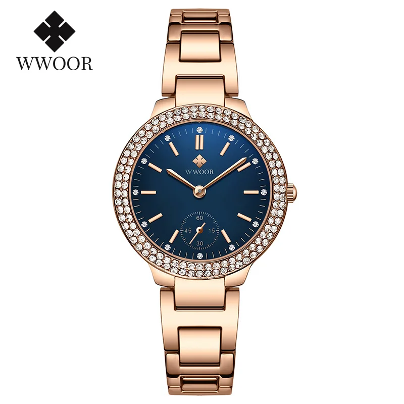 

WWOOR Women Watches Top Brand Luxury Stainless Steel Rose Gold Stylish Quartz Ladies Watches Diamond Wrist Watch Gifts For Women