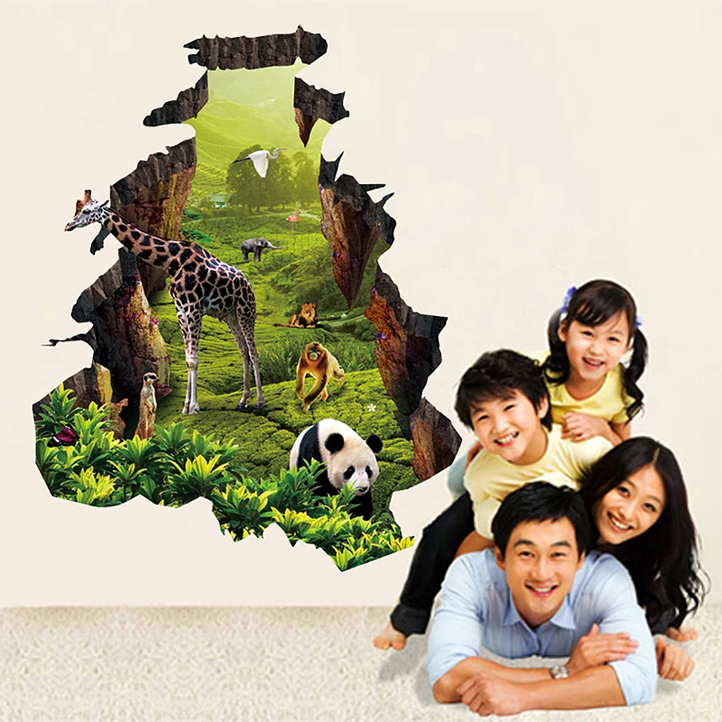 

2 Pieces 3D Wall Stickers Self-adhesive Animal Themed Background Decal