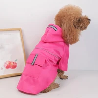 pet raincoat reflective stripe fastener tape traction hole full body coverage brim layered hooded cloak for outdoor