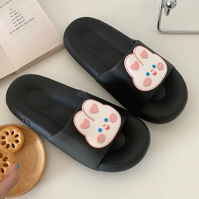 Cute Rabbit Patch Design Women Slippers EVA Thick Sole Summer Outdoor Non-slip Home Ladies Platform Woman Shoes Beach Slides