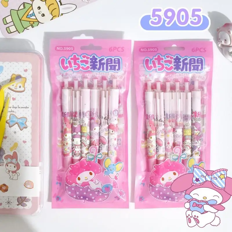 

Kawaii Sanrios Signature Pen Cute Hellokittys My Melody Cinnamoroll Cartoon Press Black Gel Pen Stationery for Children Gifts