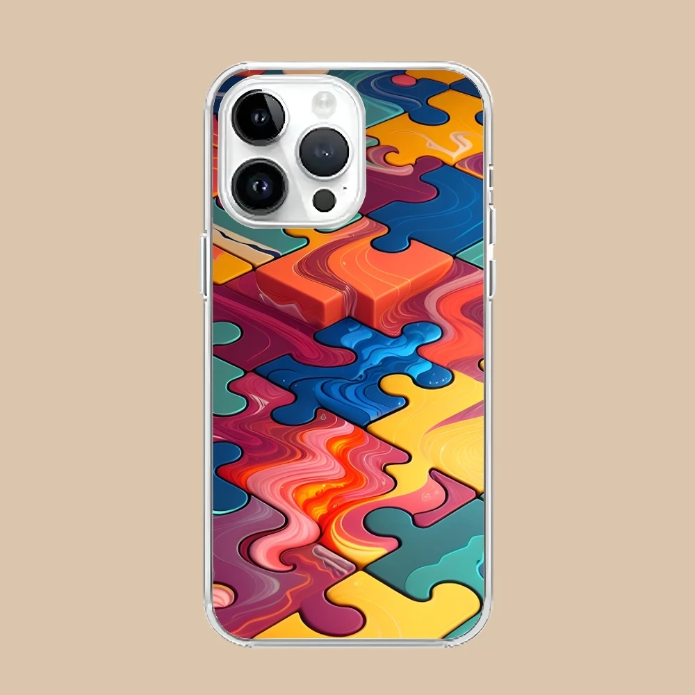 Puzzle Pretty Fashion Mobile Cell Phone Case for iPhone 16 15 14 13 12 11 X XR XS 8 Pro Max Plus Mini Clear Transparent Cover