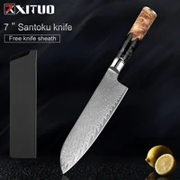 xituo high quality santoku knife damascus stainless steel professional kitchen chef knives with comfortable black resin handle