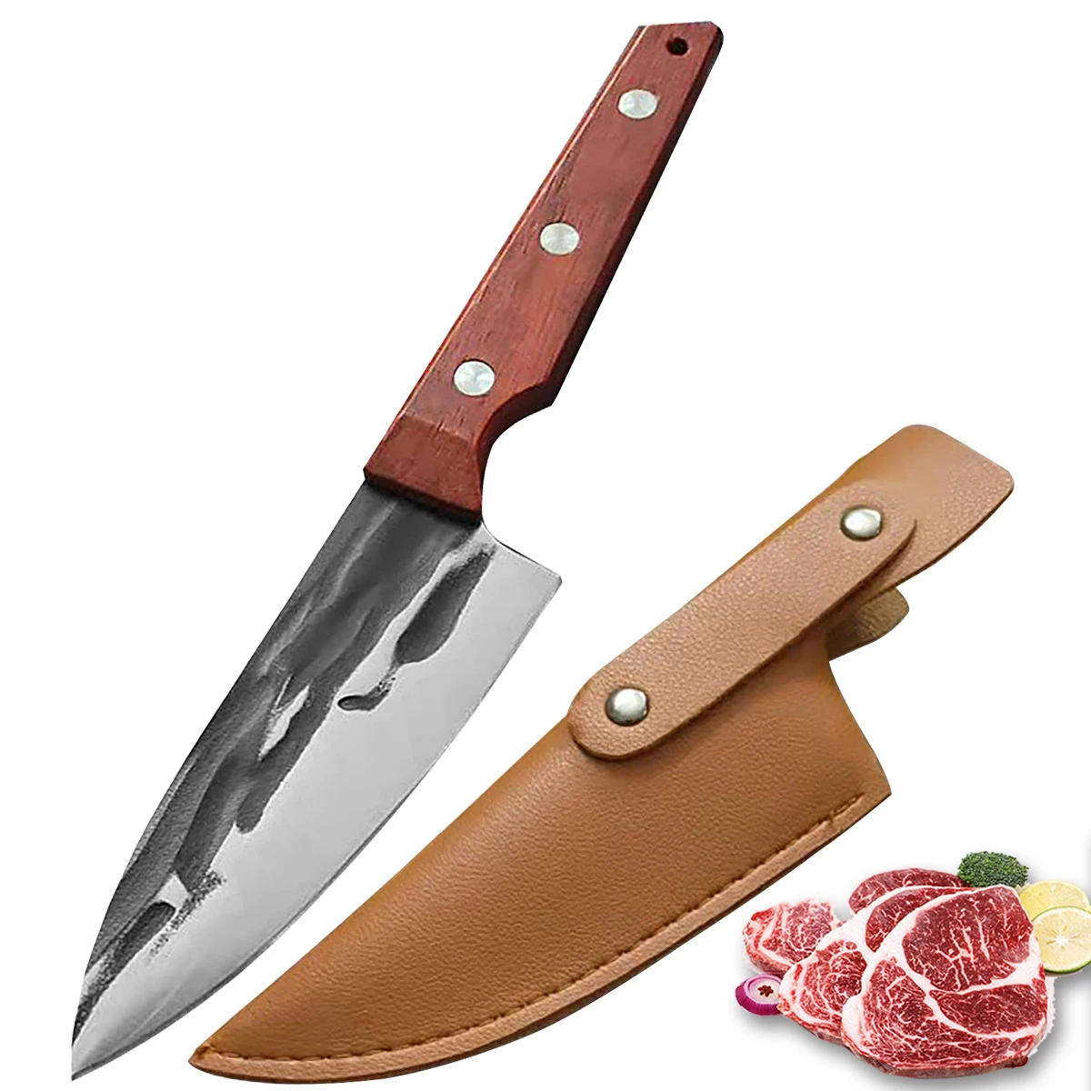 

Forged Kitchen Knife Tactical Hunting Fishing Chef Knife Meat Fruit Cutting Slicing Knives Portable Survival Knife With Sheath