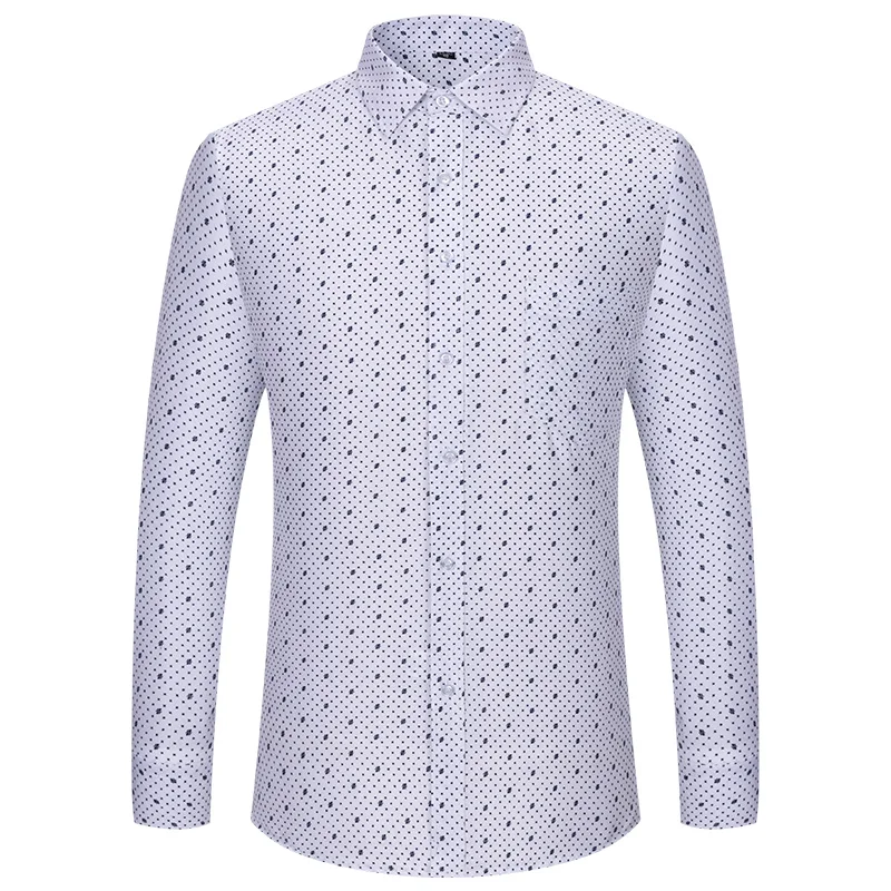 Long Sleeve Shirt for Men Print Autumn Casual Stripe Plaid Dress Shirt Business Slim Fit Solid Soft Button Down Office Camisa