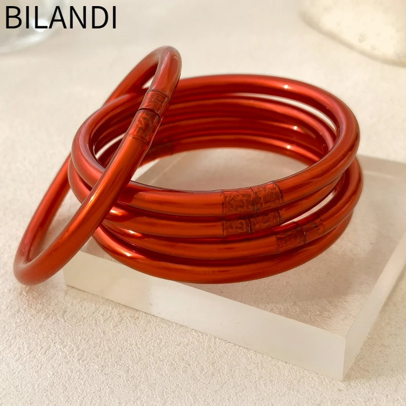 

Bilandi Trendy Jewelry Red Bangle Bracelet 2022 Trend New Hot Sale Soft Plastic Tube Inner Silicone Bangles Bracelet For Women