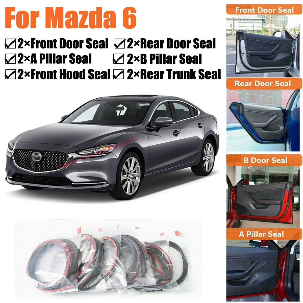 

Brand New Car Door Seal Kit Soundproof Rubber Weather Draft Seal Strip Wind Noise Reduction Fit For Mazda 6