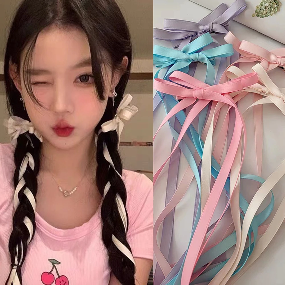 

2pcs Bow Hairpins Y2K Braided Long Ribbon Hair Clip Hair Barrettes Lolita Balletcore Headdress Hair Accessories For Women Girl's
