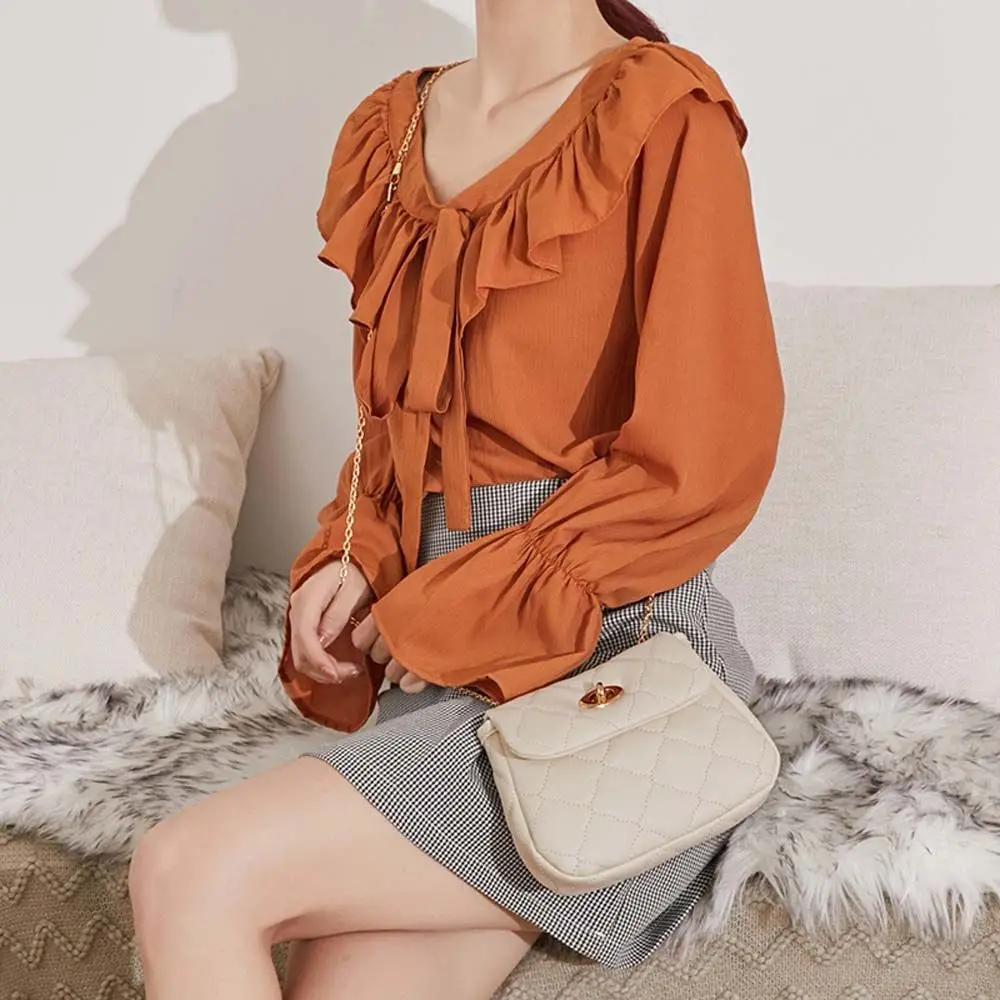 

Temperament Cloud Shape Lattice Coins Purse PU Leather Women Chain Bag Crossbody Bag Shoulder Messenger Bags Korean Handbag