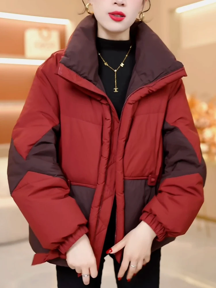 Высококачественная свободная теплая куртка с воротником-стойкой женская зимняя