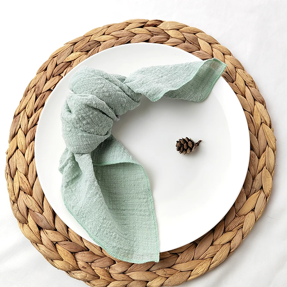 

4 PCS Edge Sewing Cloth Napkins Sage Green Pure Cotton Fabric 40x40cm Soft Dinner Tea Towel Home Kitchen Rustic Wedding Decor