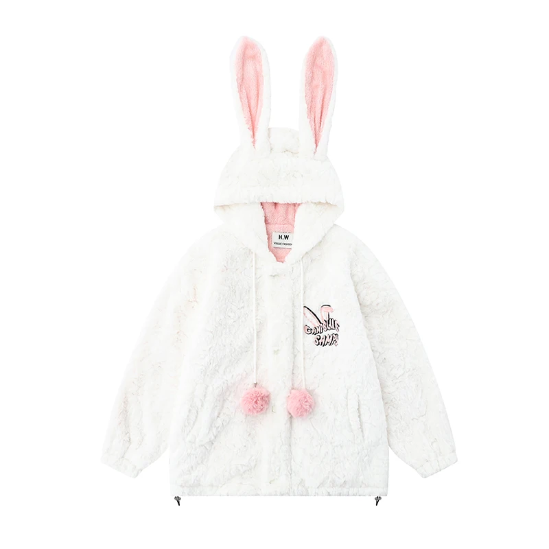 Konggeins японское модное теплое пальто с меховыми кроличьими ушками женское милое