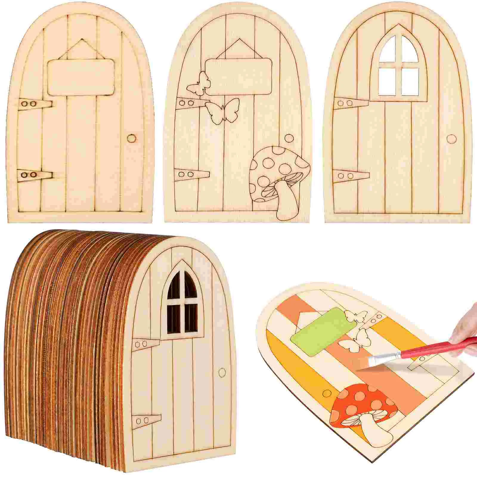 

36 Pcs Unpainted Doors Fairy Decorations Wooden Small Christmas Outdoor Elf Tree