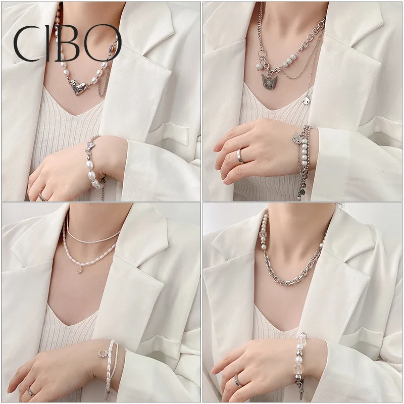 

Pearl Stitching Titanium Steel Necklace Women's Niche Design Sense Not Fading Fashionable Temperament Stainless Steel Jewelry