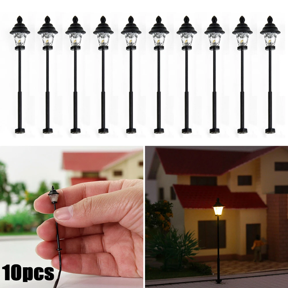 

10Pcs Railway Lamppost Model LED Park Lanterns Lampshdfkkgfjfgfgkf 0 Model Railway Bonsai Decor For Rail & Building Layout