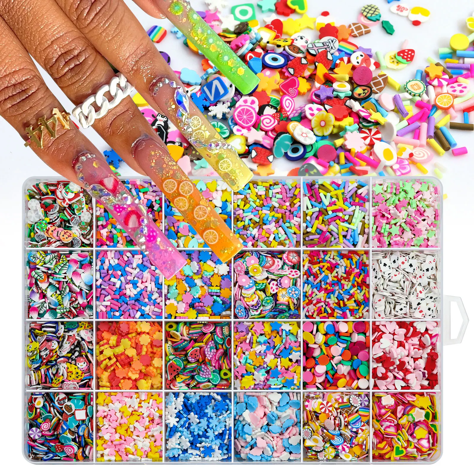 Смешанные 3d Ломтики Фруктов Украшения Для Ногтей 24-ячеечный Дизайн Лимона Мягкая