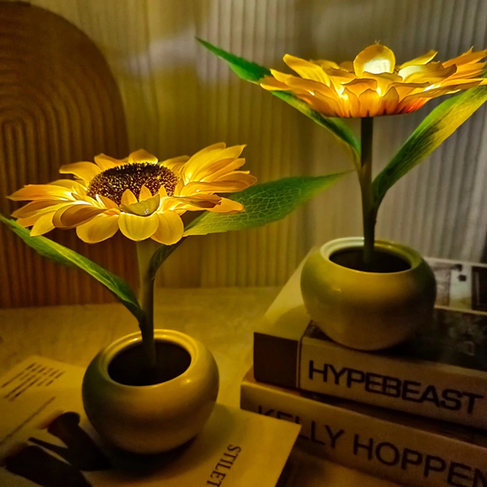 

Настольная лампа с имитацией подсолнуха, питаемая от батарейки, Ландшафтная настольная лампа, украшение для дома, прикроватный ночник