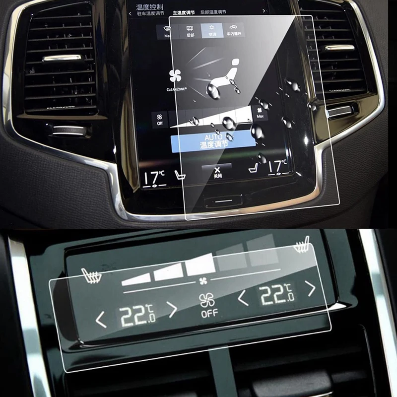 

2PCS for Volvo XC40 XC60 XC90 V90 V60 2016-2021 Car GPS Navigation Screen Film + Rear Climate A/C Screen Tempered Film
