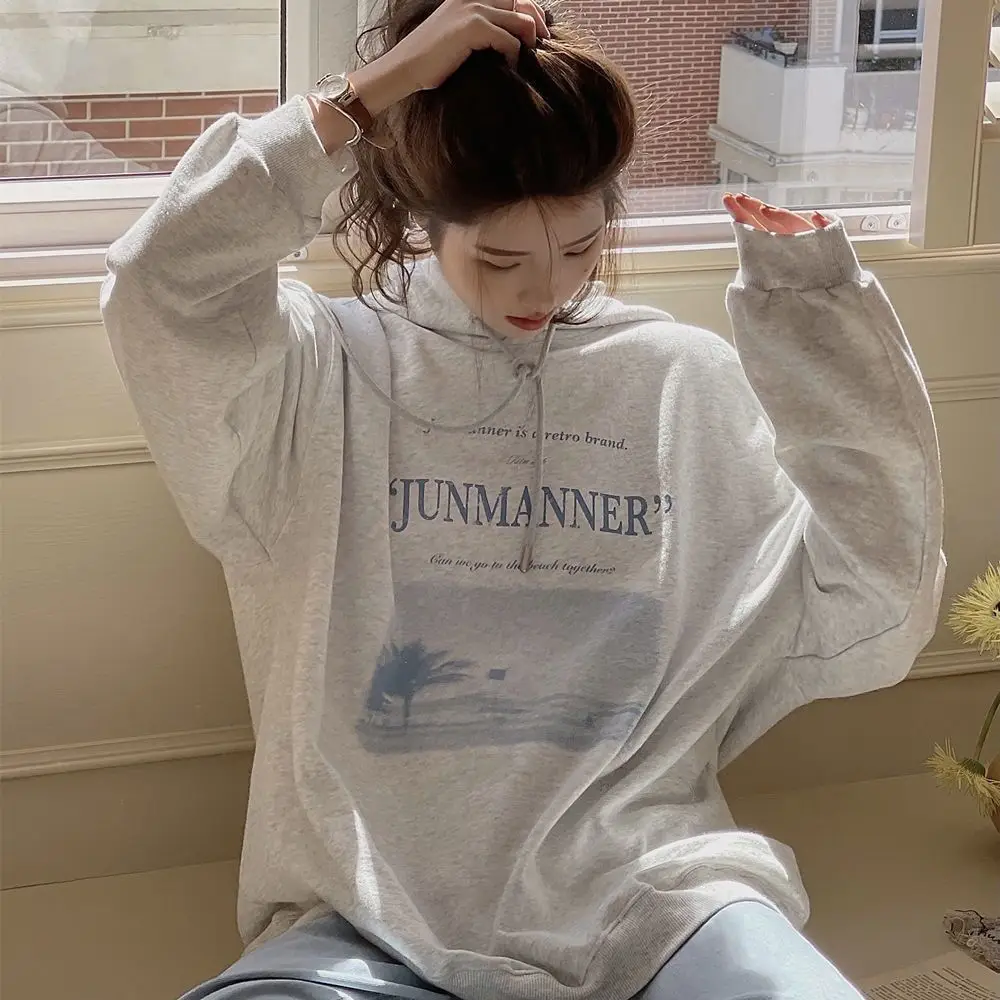 

Свободный Универсальный свитер в стиле ретро с длинными рукавами и капюшоном