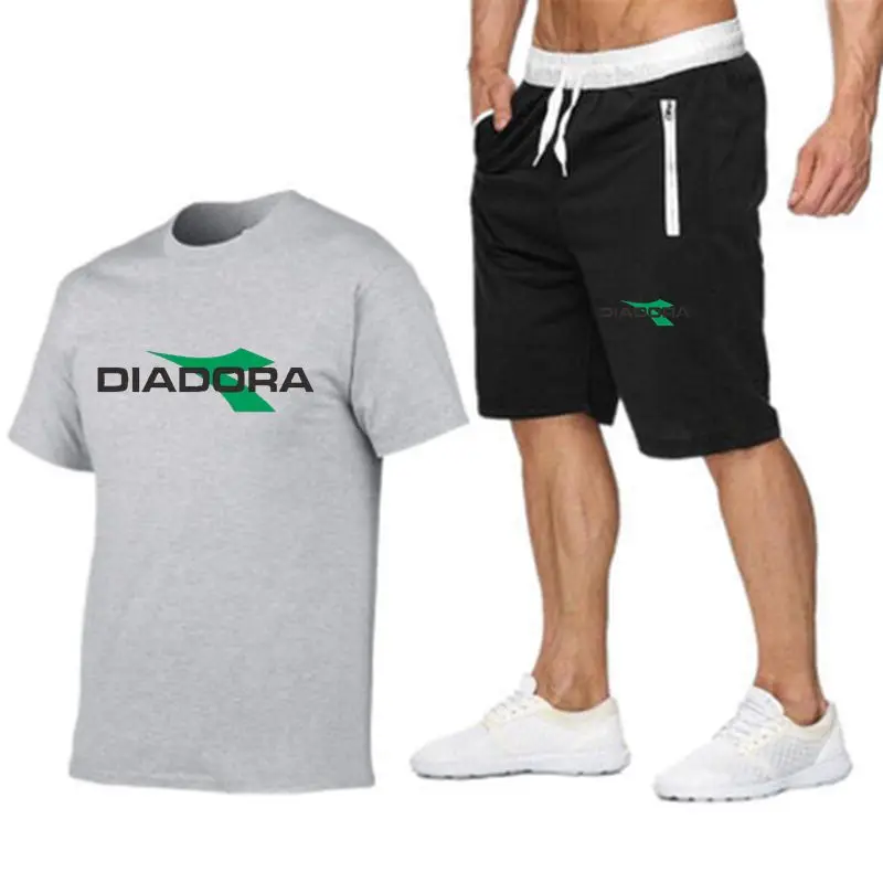 2023 DIADORA summer men's T-shirt men's casual suit co-branded men's T-shirt short sleeve+shorts brand printing two-piece set
