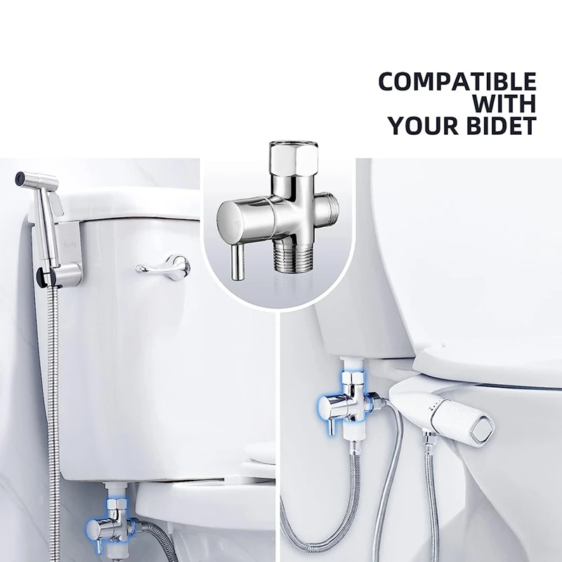 Arofa Brass T Adapter With Shut-Off Valve 3-Way Tee Connector 7/8In X G1/2 For Toilet Bidet Sprayer