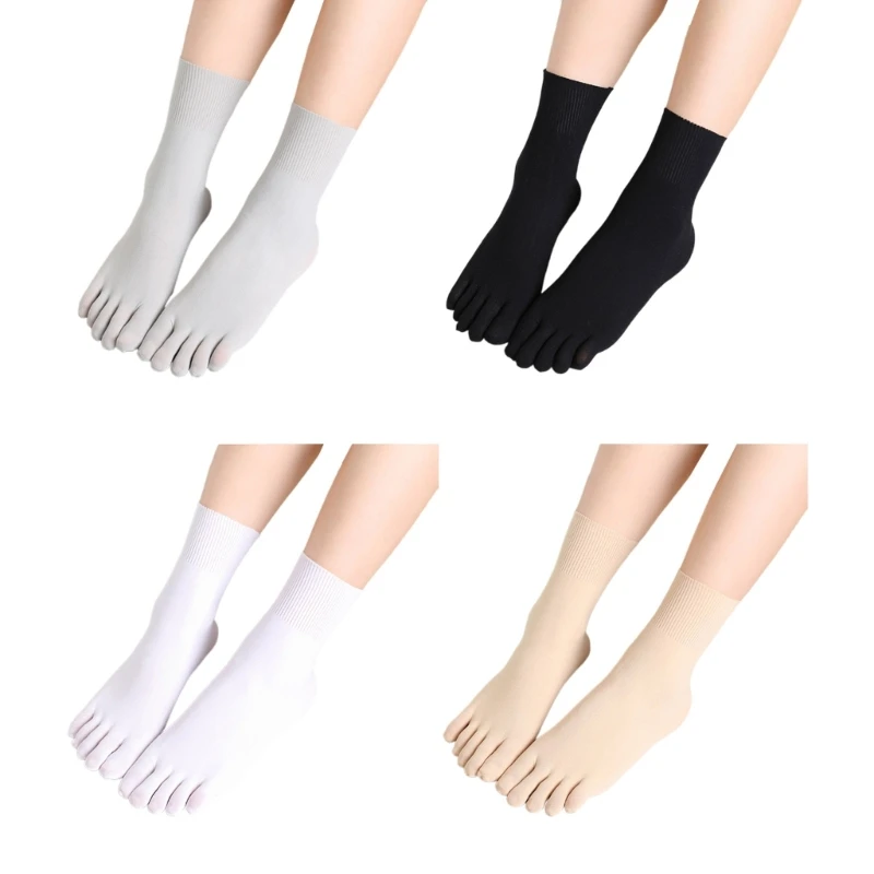 

Lightweight Middle Tube Five Finger Sock Summer Skin-friendly Thin Silk Sock Solid Color Women Moisture Wicking Toe Sock 37JB