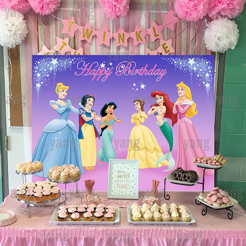 Disney Sleeping Beauty Bella Aladdin Jasmine Snow White Cinderella Backdrop Photography Princess Baby Birthday Party Background enlarge