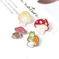 cute cartoon student animal mushroom brooch frog hedgehog kitten pin collar backpack cowboy badge lapel pins