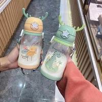 cartoon kids water bottles creative antlers baby feeding cup with straw leak proof sippy drinkware outdoor portable children cup