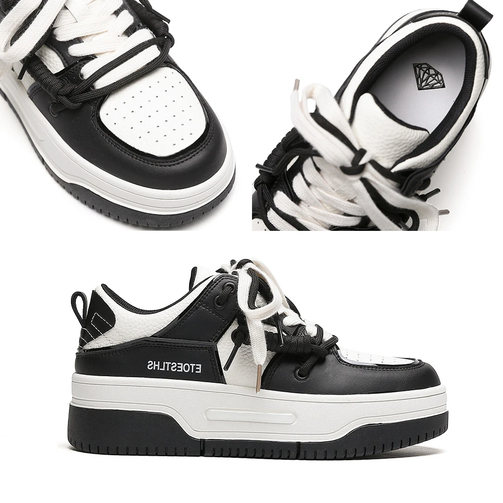 Somiliss Genuine Leather Women Chunky Sneakers Lace-Up Round Toe Fashion Platform Ladies Spring Casual Shoes Designer Brand