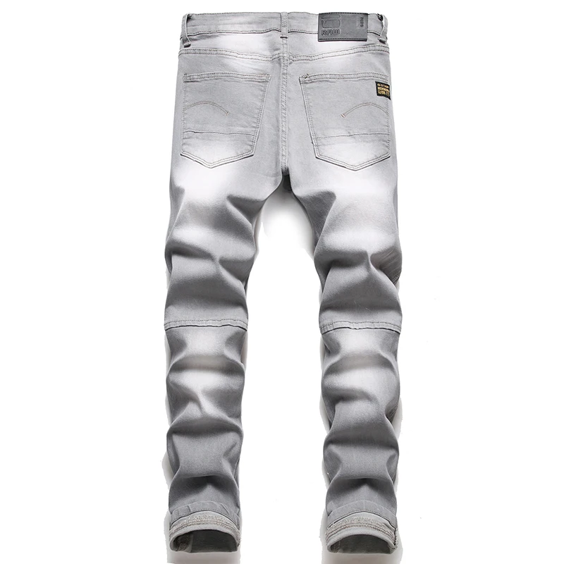 2023 New Skinny Denim Jeans New Style European American Street Fashion Stitching Gray Regular Fit Casual Stretch Men's Pants
