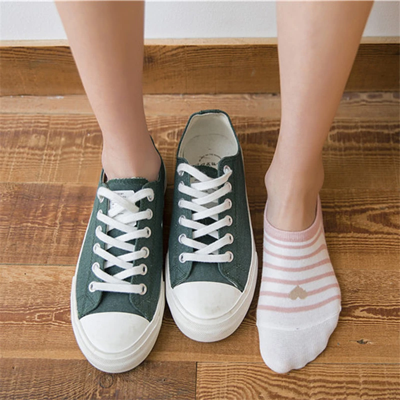 

New Women Love Heart Pattern Invisible Socks Cute Fresh Female Stripe Sokken Soft Girls' Cotton Sox Fashion Summer Spring