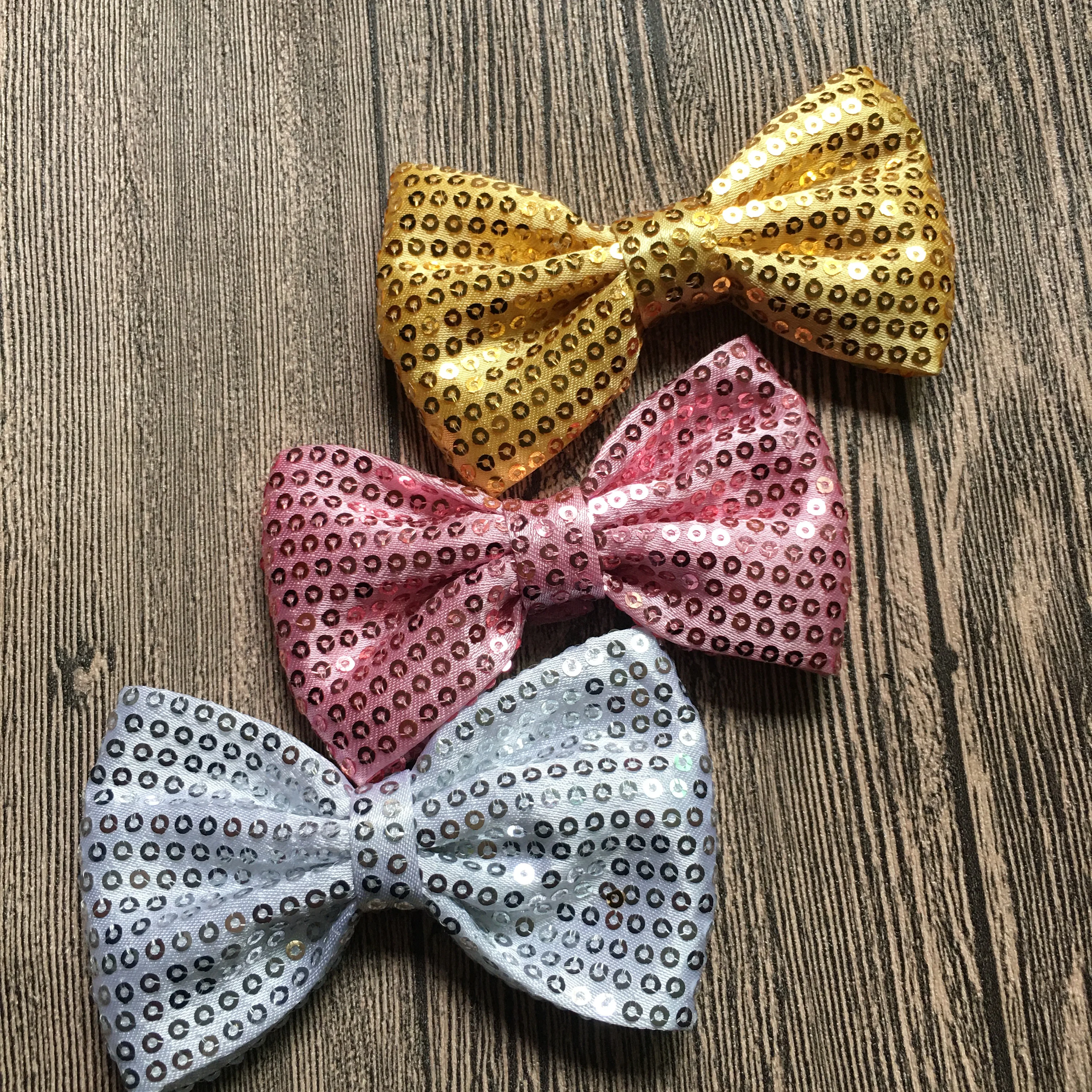 

5Pcs/Lot 3.6" Glitter Bow For Headband Sequin Bows Flat Back For Baby Infant Toddle Hair Accessories Pet Bows Accessories