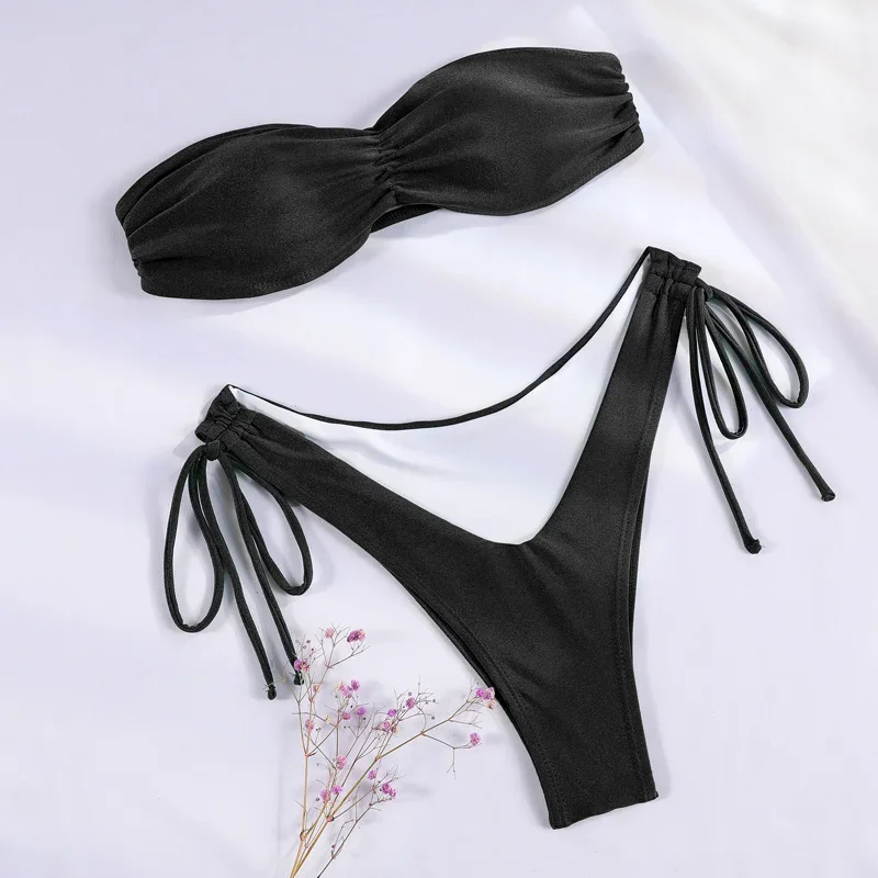 Бикини с эффектом пуш-ап комплект бикини микро-стрингами бандо пляжная одежда