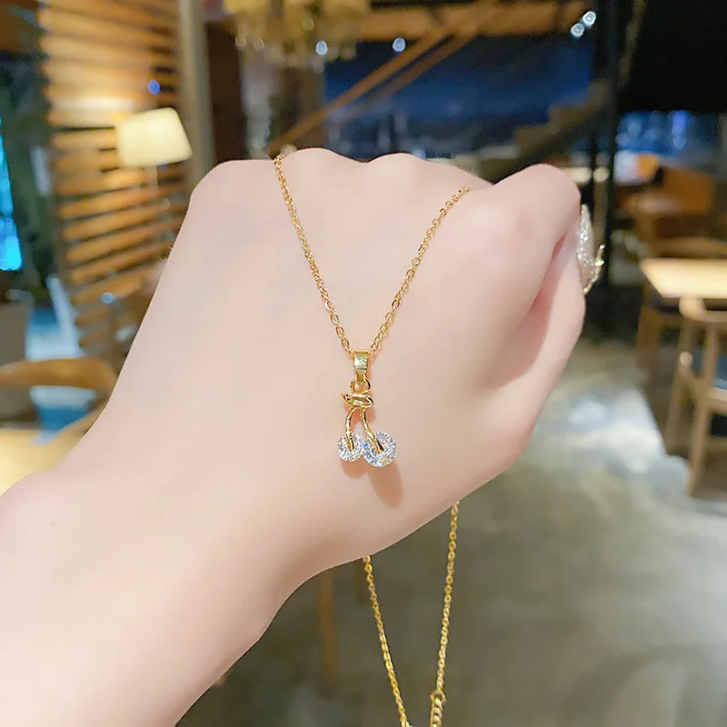 

Nimble Lucky Zircon Fruit Cherry Love Heart Mother's Day Pendant Necklace Woman Girl Wedding Blessing Jewelry