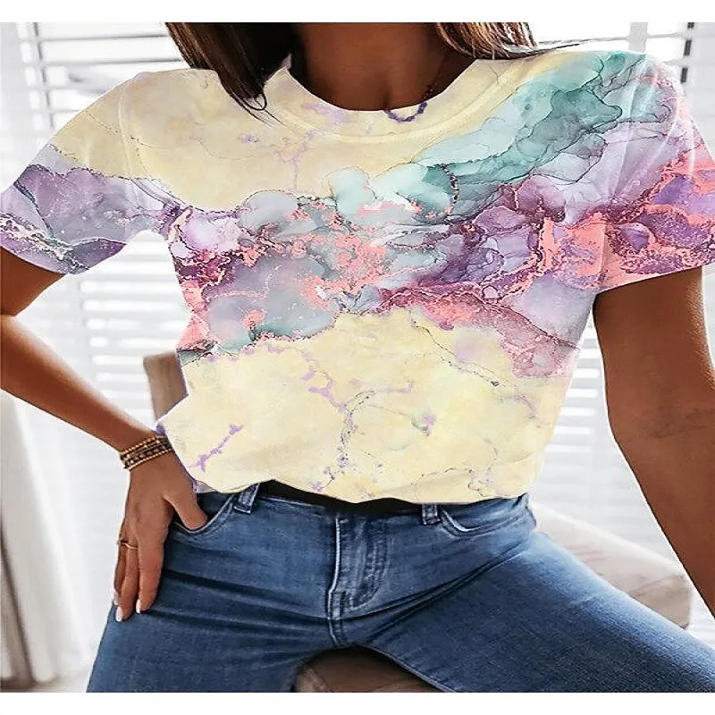 

Lato nowy 3D abstrakcyjny wzór wokół szyi na zewnątrz na co dzień ulica styl moda damska T-shirt w za dużym rozmiarze