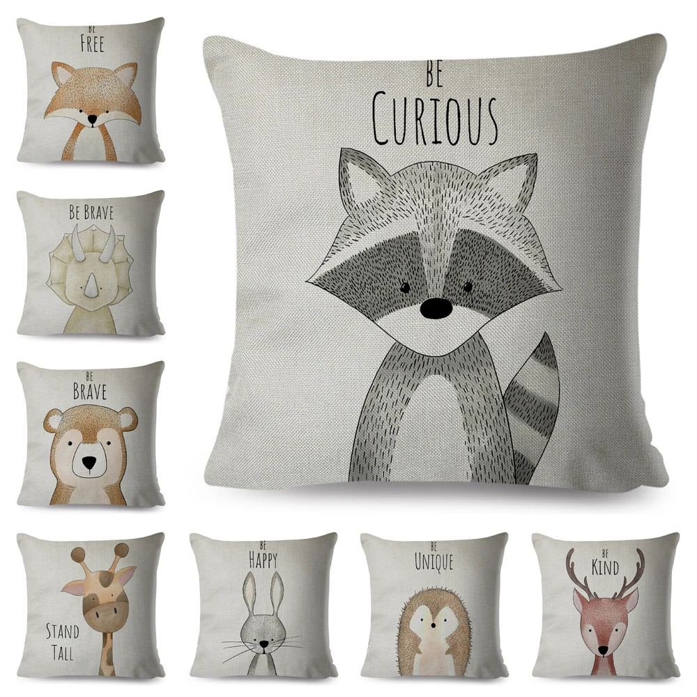 

Cute Animal Nordic Style Be Brave Zebra Hippo Giraffe Pillow Case Decor Cushion Cover for Sofa Lion Fox Polyester Pillowcase