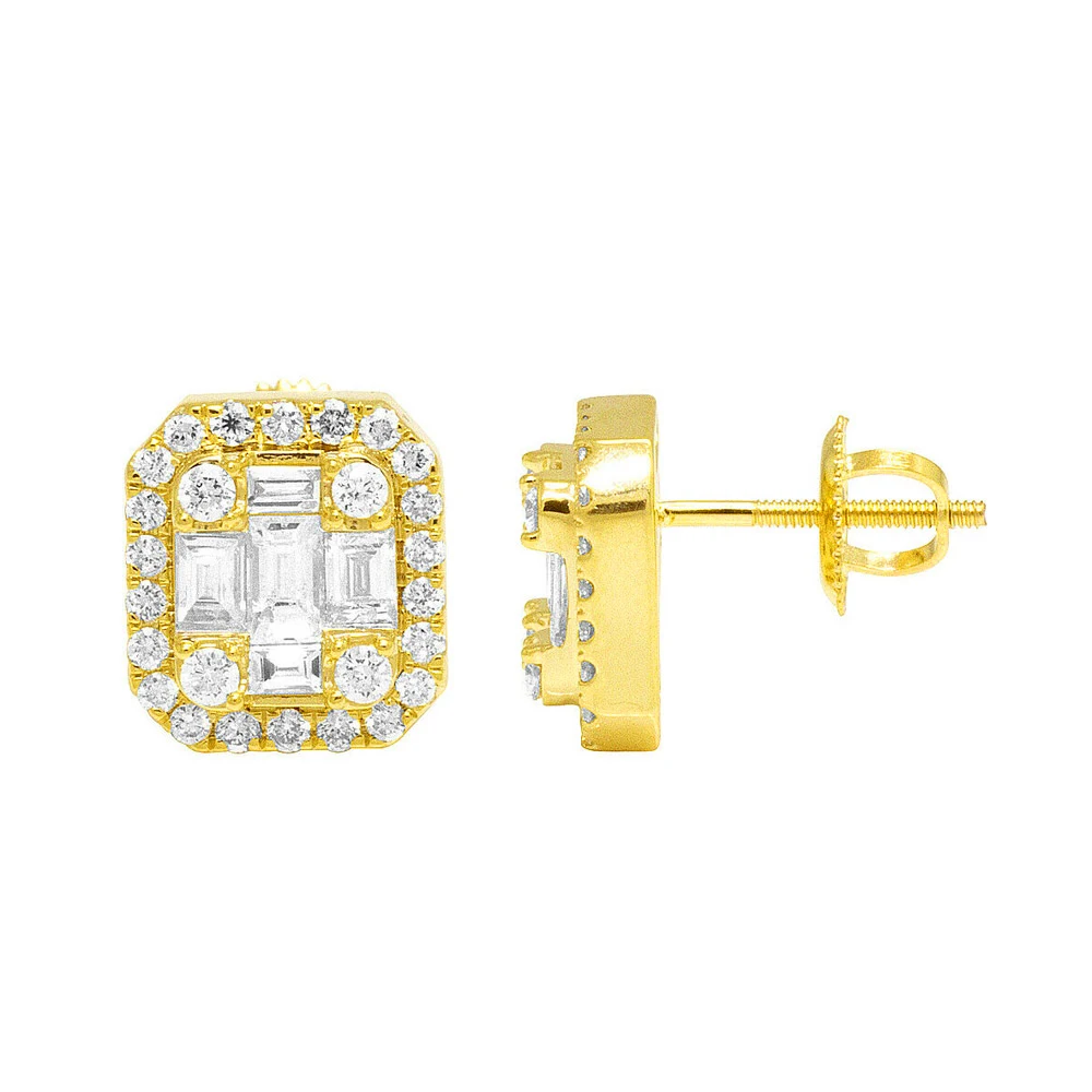 

Hip Hop Brass Copper Earrings Stud For Women Ice Studded Zircon Screw-back Gold Silver Piercing Ear Accessories Trend Jewelry