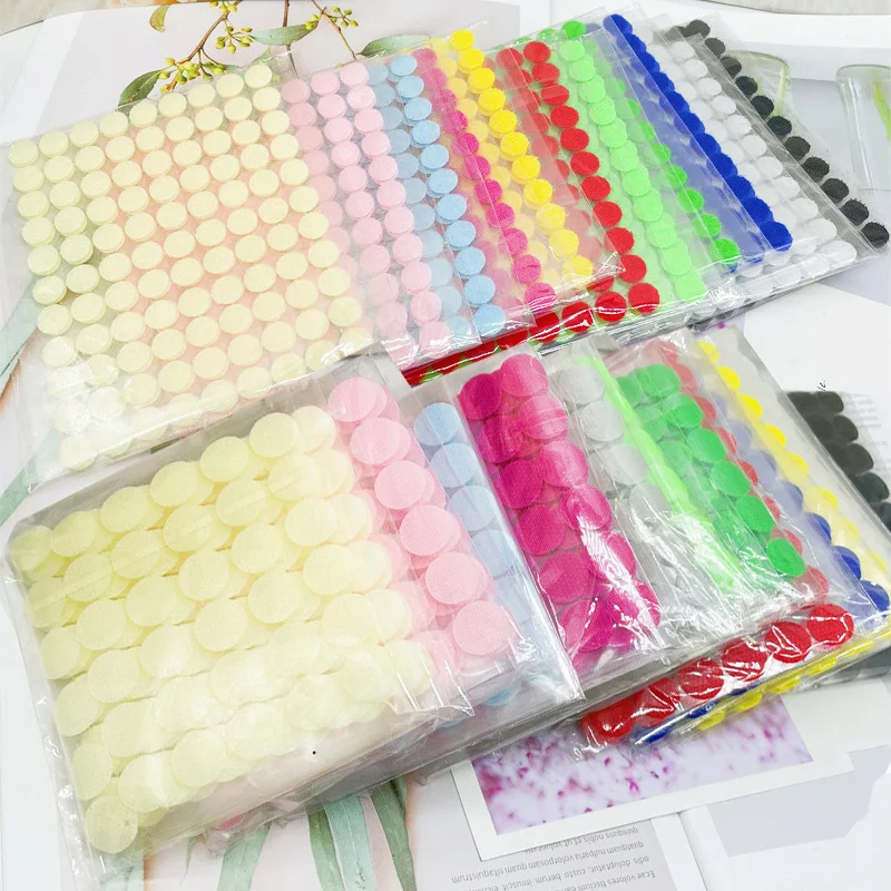 

10mm 15mm Glue on Hooks and Loops Round Sticker Strong Self Adhesive Color Dot DIY Nylon Waterproof Adhesive Fastener Tape