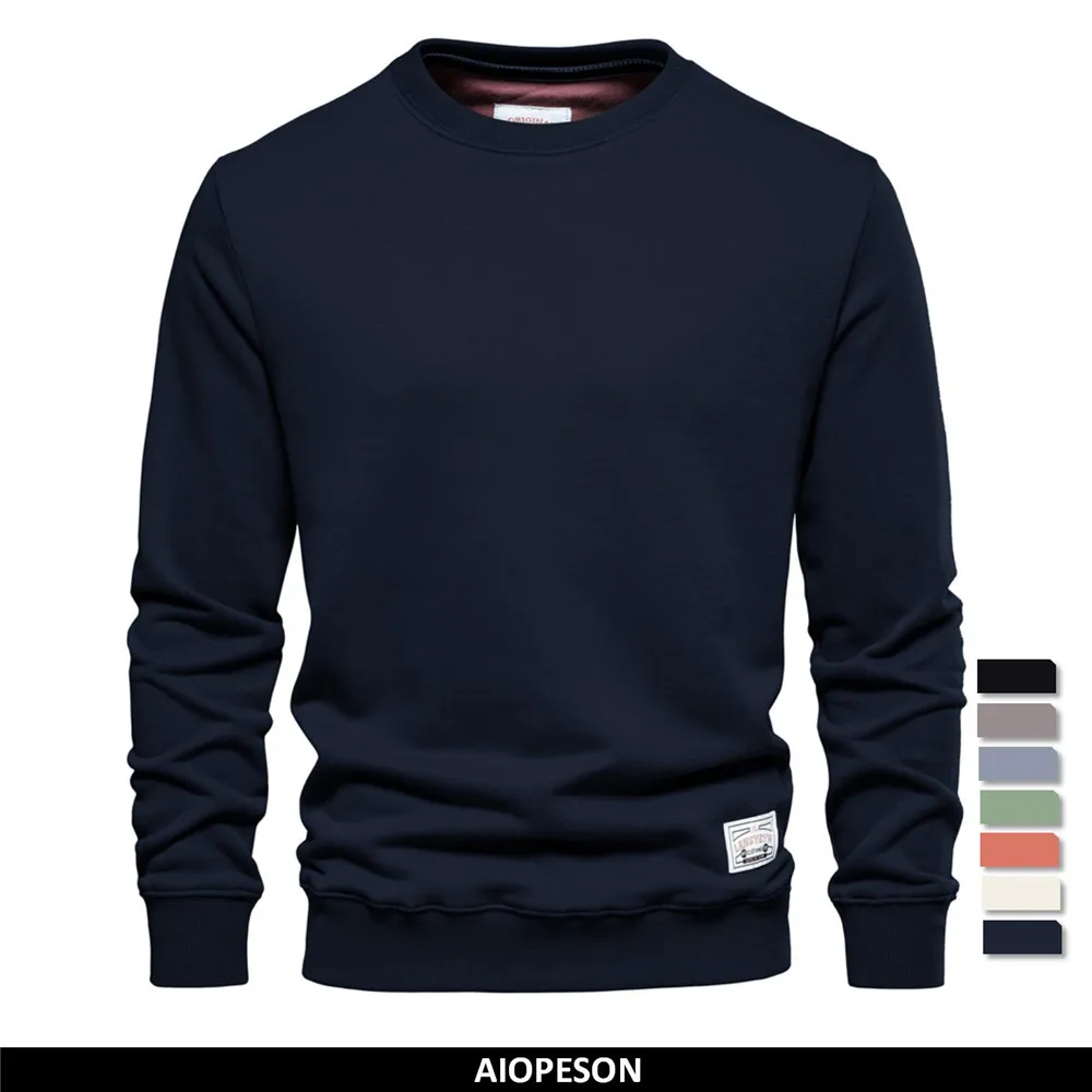 

Mens Streetwear AIOPESON Men Quality Classic Sweatshirt Sweatshirt Cotton Color Long Solid Casual Spring Clothes Sleeve Men's