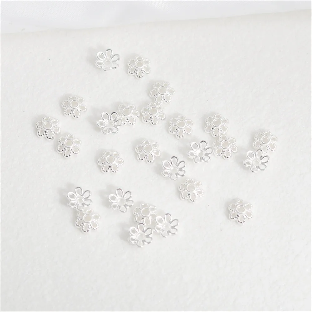 

Silver wrapped gold lace flower holder 6mm bead holder diy jewelry handmade materials hollow six petals flower cap holder